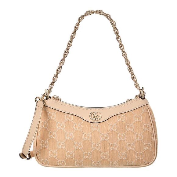 Gucci Small Medium Gg Denim & Leather Shoulder Bag, Beige - Picture 1 of 4